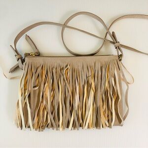 Women's Fringe Crossbody Bag Tan Faux Suede Leather Country Western Rodeo Boho